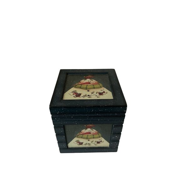 Rence Mullins Next Day Art Wooden Snowman Coaster Set With Box - Picture 4 of 6